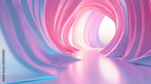 Fototapeta Naklejka Na Ścianę i Meble -  Abstract pastel twisted tunnel creating a futuristic passage