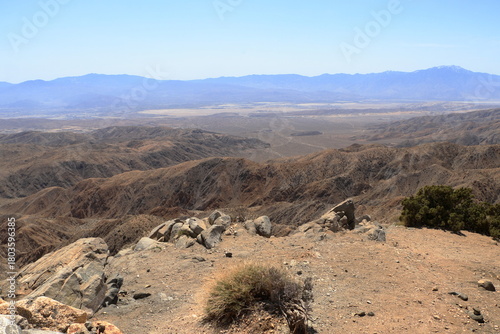 View of Coachella valley and the Little San Bernardino Mountains from Keys view at Joshua Tree National Park, California