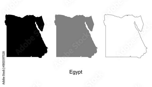 Egypt map set. Egypt map vector. Egypt map on silhouette, gray, and outline