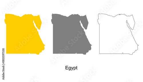 Egypt map set. Egypt map vector. Egypt map on yellow, gray, and outline