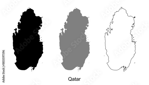 Qatar map set. Qatar map vector. Qatar map on silhouette, gray, and outline