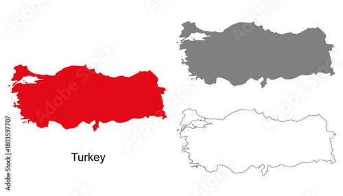 Turkey map set. Turkey  map vector. Turkey map on red, gray, and outline