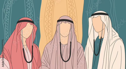 Arabian Men Illustration in Traditional Clothing for Culture Representation