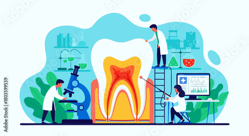 Innovative Dental Health Research and Oral Care Science Scientists Examining Tooth Anatomy, Providing Modern Dentistry Solutions