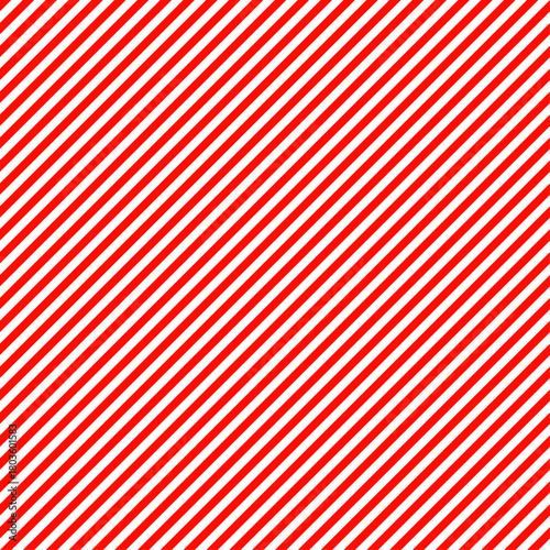 Seamless pattern featuring crisp red and white diagonal stripes. Classic candy cane or Christmas theme. Versatile for holiday gift wrap, product packaging, web headers, festive fabric