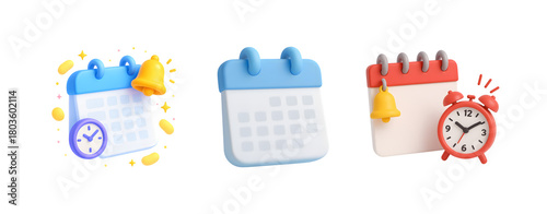 3d icon of three 3d rendering calendar icons isolated on transparent background for reminder concept