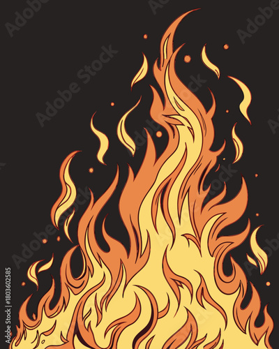 Isolated Fire Flames on Black Background