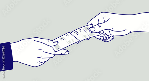 Hands handing a shopping receipt to a customer.