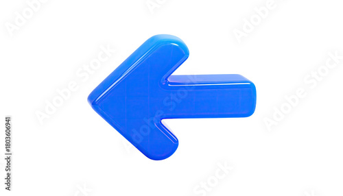 Glossy, bright blue left arrow against a black background