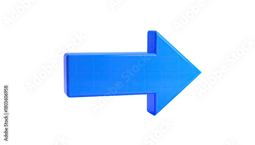 Glossy, blue, 3D arrow pointing right on a black background