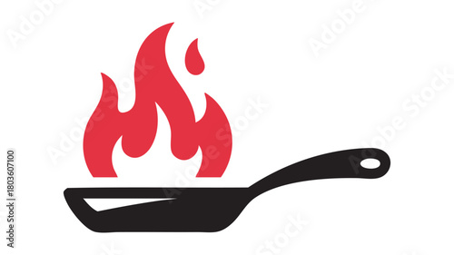 Frying pan with red flames icon