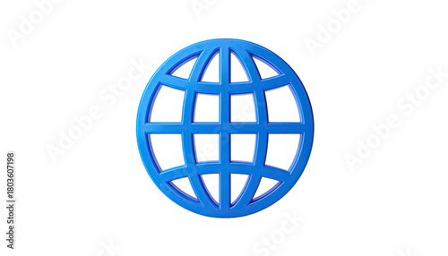 A bright blue globe-grid icon floating on solid black backdrop