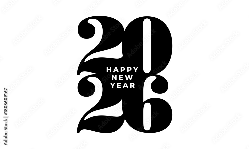 Fototapeta premium 2026 Happy New Year. Happy New Year 2026 Text Design. 2026 typography logo design. Vector illustration