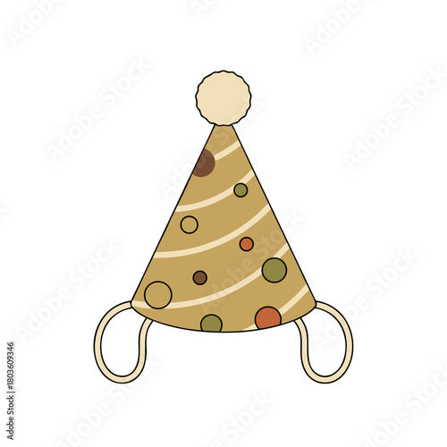 Festive New Year's hat in flat illustration style, natural red, gold, and black tones, holiday celebration accessory with copy space  