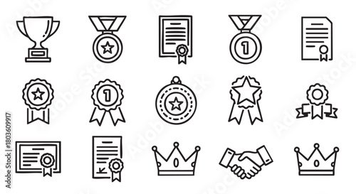 Achievement Icon Set Hand Drawn Style for Success and Recognition