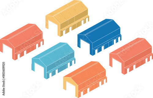 Colorful Warehouse Storage Building Isometric Icon Set Vector