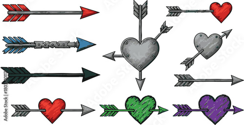 Arrows and hearts with a medieval style love valentine