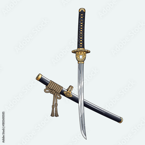 Traditional Japanese Katana Sword and Scabbard, an Elegant Blade Representing Ancient Warrior Culture and History