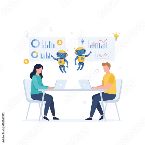 Customer Service Team with Human Agents and AI Chatbots Working Together Seamlessly