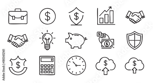 Business and Finance Hand Drawn Icon Set Collection Vector Design