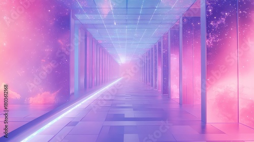 Fototapeta Naklejka Na Ścianę i Meble -  Futuristic tunnel leading into a glowing galaxy nebula