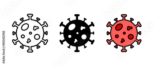 Virus Icon showing a simple microbe and infection symbol for medical, biology and health graphics, with stroke, filled and colored icon vector illustration suitable for UI/UX.