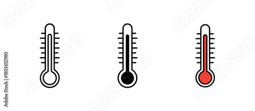 Thermometer Icon showing a clean temperature measurement symbol for medical, weather and health monitoring, with stroke, filled and colored icon vector illustration.