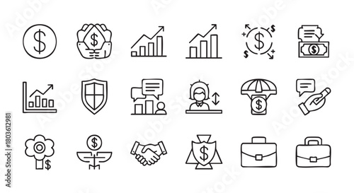 Business and Finance Vector Icons Set in Simple Outline Style