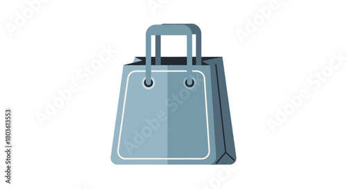 Illustration of a light blue shopping bag with handles and a white border.