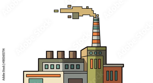 Illustration of a factory emitting smoke from its chimney, representing industrial pollution.