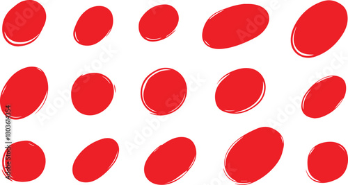 Collection of hand drawn red oval shapes with a sketchy brushstroke effect on a white background