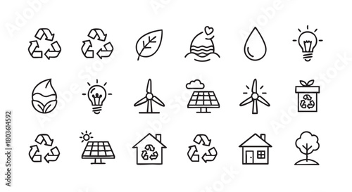 Collection of Eco friendly Icons Representing Sustainability and Green Energy