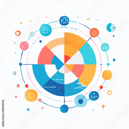 Colorful Abstract Circular Design with Geometric Elements and Pastel Hues