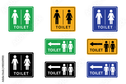 Toilet sign set on transparent background. Variety of toilet symbol in yellow, green, black, and blue shape. Toilet sign icon set vector illustration editable	