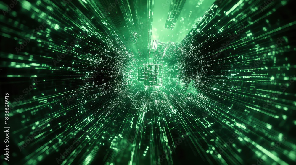 Obraz premium Digital data streaming through futuristic cyberspace tunnel
