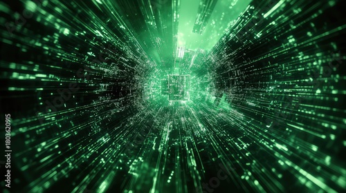 Fototapeta Naklejka Na Ścianę i Meble -  Digital data streaming through futuristic cyberspace tunnel