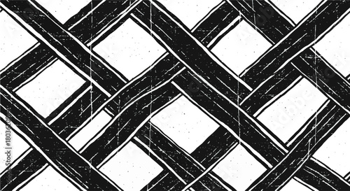 A rough, hand-drawn seamless pattern of interwoven diagonal stripes creating a wicker lattice effect