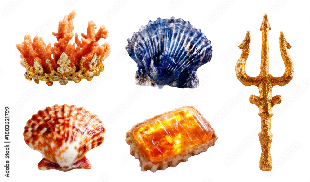 Obraz premium Artistic Representation of Underwater Civilizations with Isolated Objects on Transparent Background