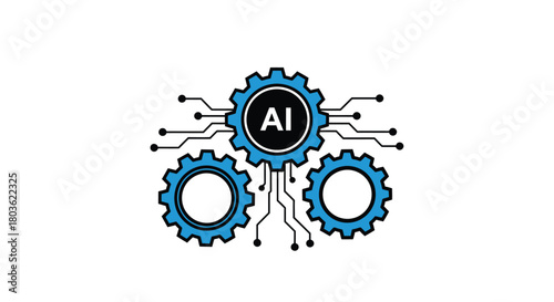 Modern AI integration concept with connected gears and circuit design
