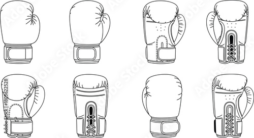 A collection of boxing gloves illustrated in a simple line art style