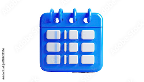 Blue calendar icon with white blocks isolated on black backround