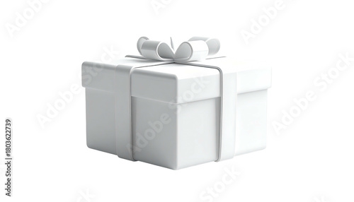 A white gift box with ribbon on black background