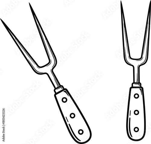 Simple sketch illustration of two metal forks with wooden handles