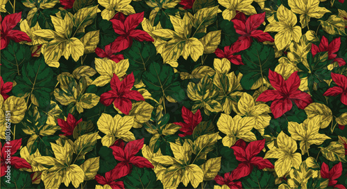Floral Poinsettia A Seamless Pattern with Festive Red and Yellow Leaves