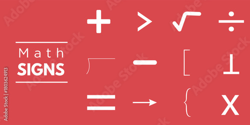 Math signs icon set white mathematical symbols plus minus multiply divide on red background vector illustration