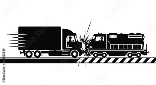 Truck and train collide head-on in serious transport accident scene