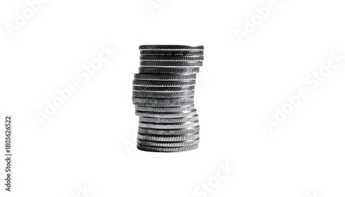Stack of shiny silver coins. Black background, financial wealth