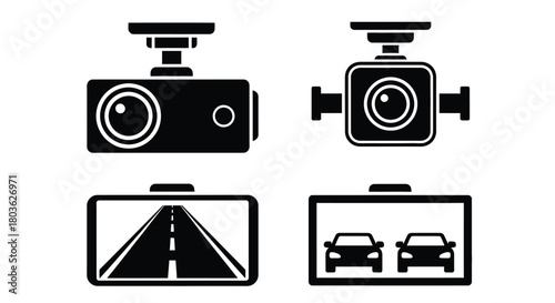 Dash cam vector set car camera recorder road view parking assist