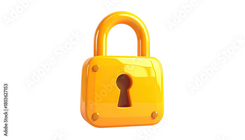 Glossy golden padlock with keyhole on a transparent background