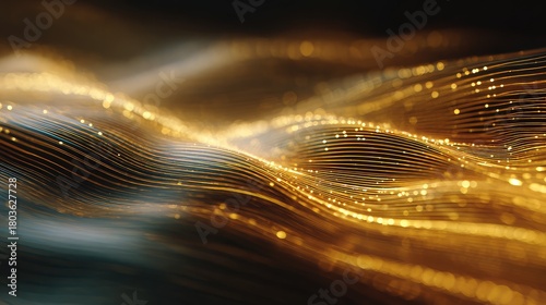 Golden glowing waves representing big data flow visualization